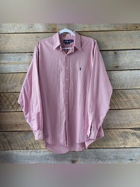 Ralph Lauren Mens X-LARGE Oxford Red Pinstripe Button Down L/S Dress Shirt XL